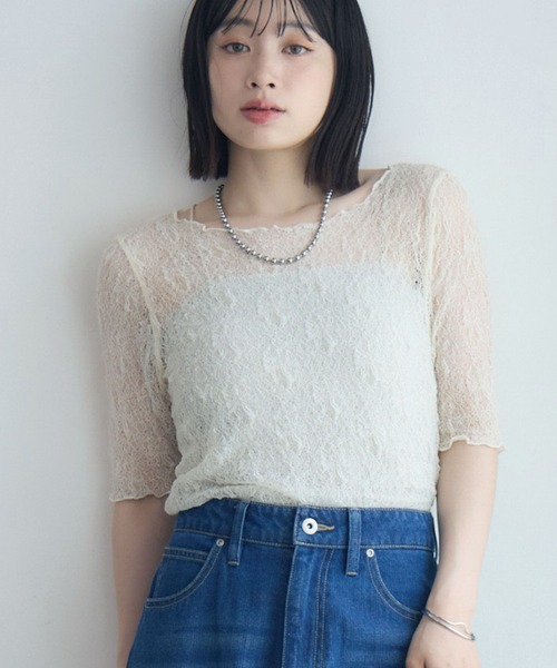 RETRO GIRL（レトロガール）の「レーストップス（Tシャツ/カットソー・レディース・レッド/ブラック/ナチュラル・FREE）」の2枚目の写真