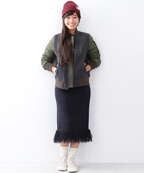 Ray BEAMS（レイビームス）の「Ray BEAMS / フリンジ ヘム ニット スカート（スカート・レディース・ブラウン系その他/ネイビー・1/0）」の19枚目の写真