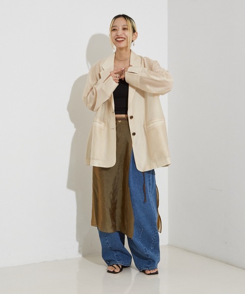 NOMINE(ノミネ)の「【セットアップ着用可】シアー ラップ スカート(スカート・レディース・グレイッシュベージュ/ピンク/ブラウン/ブラック・フリー)」の14枚目の写真