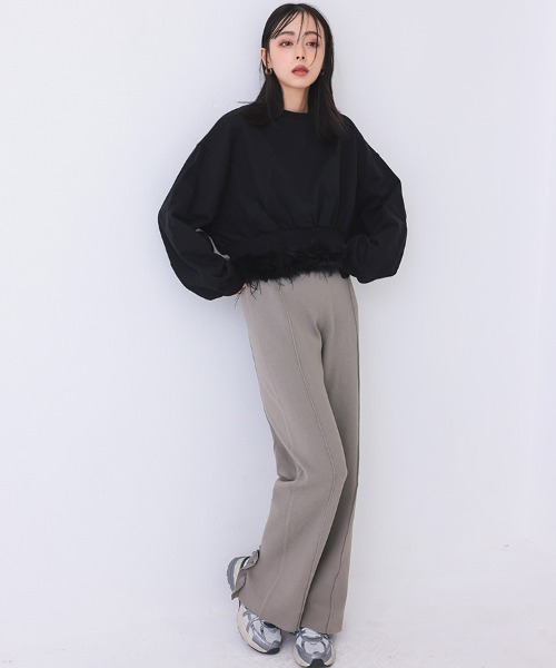 DONOBAN(ドノバン)の「ミラノリブフリルパンツ(その他パンツ・レディース・ネイビー/グレー/ブラック・LONG/SHORT)」の9枚目の写真