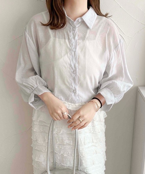 apres jour clair(アプレジュールクレア)の「【apres jour clair】アソートショートシアーシャツ【ZOZOTOWN限定アイテム】(シャツ/ブラウス・レディース・オフホワイト/ブラック系その他/サックスブルー/ホワイト系その他・フリー/X-LARGE)」の4枚目の写真