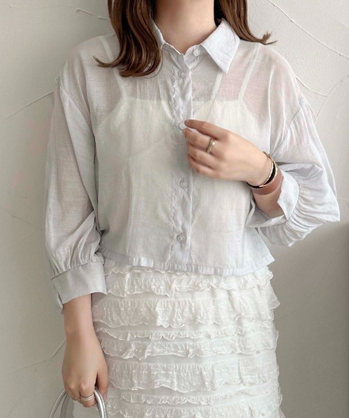 apres jour clair(アプレジュールクレア)の「【apres jour clair】アソートショートシアーシャツ【ZOZOTOWN限定アイテム】(シャツ/ブラウス・レディース・オフホワイト/ブラック系その他/サックスブルー/ホワイト系その他・フリー/X-LARGE)」の6枚目の写真