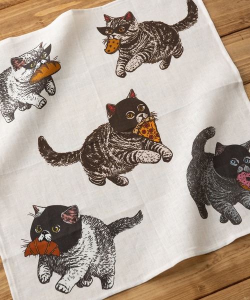 セール】大きめ リネンハンカチ 猫や犬 デザイン（ハンカチ/ハンド