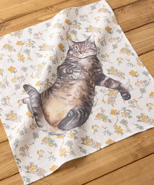 大きめ リネンハンカチ 猫や犬 デザイン（ハンカチ/ハンドタオル