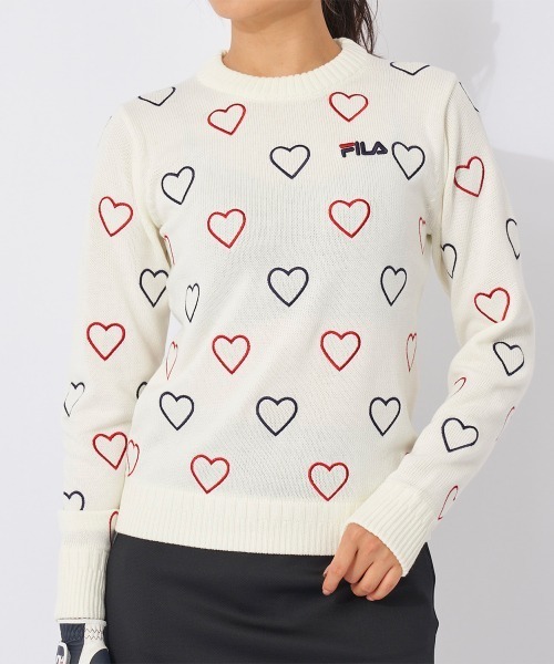 セール】羊毛混 ハート柄 クルーネックセーター（ニット/セーター
