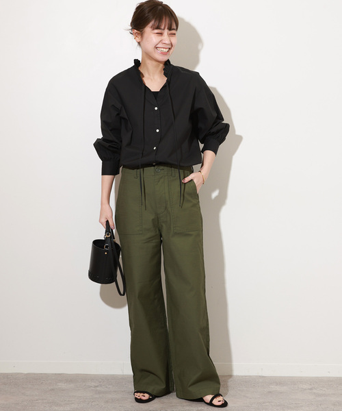 JOURNAL STANDARD relume（ジャーナルスタンダード　レリューム）の「《追加7》ハイカウントコットンスタンドカラー2way（シャツ/ブラウス・レディース・ブルー系その他/ホワイト/ブラック・FREE）」の4枚目の写真