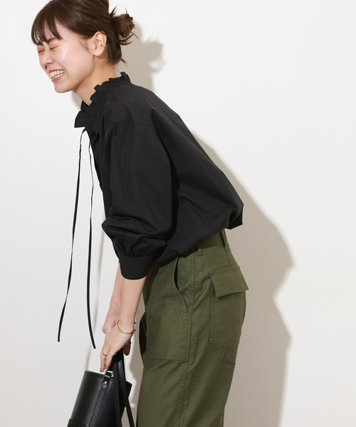 JOURNAL STANDARD relume（ジャーナルスタンダード　レリューム）の「《追加7》ハイカウントコットンスタンドカラー2way（シャツ/ブラウス・レディース・ブルー系その他/ホワイト/ブラック・FREE）」の8枚目の写真