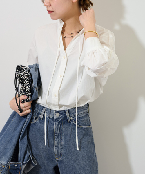 JOURNAL STANDARD relume（ジャーナルスタンダード　レリューム）の「《追加7》ハイカウントコットンスタンドカラー2way（シャツ/ブラウス・レディース・ブルー系その他/ホワイト/ブラック・FREE）」の13枚目の写真