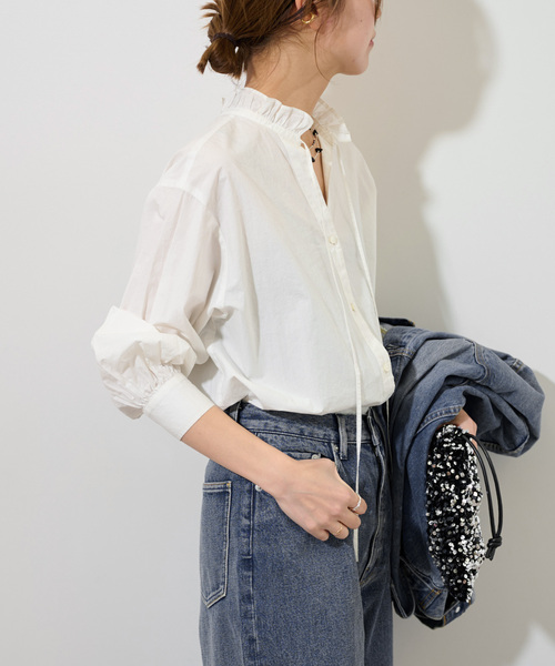 JOURNAL STANDARD relume（ジャーナルスタンダード　レリューム）の「《追加7》ハイカウントコットンスタンドカラー2way（シャツ/ブラウス・レディース・ブルー系その他/ホワイト/ブラック・FREE）」の14枚目の写真