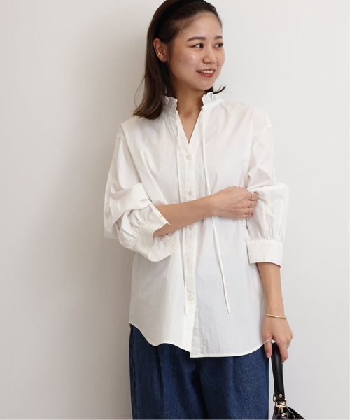 JOURNAL STANDARD relume（ジャーナルスタンダード　レリューム）の「《追加7》ハイカウントコットンスタンドカラー2way（シャツ/ブラウス・レディース・ブルー系その他/ホワイト/ブラック・FREE）」の21枚目の写真