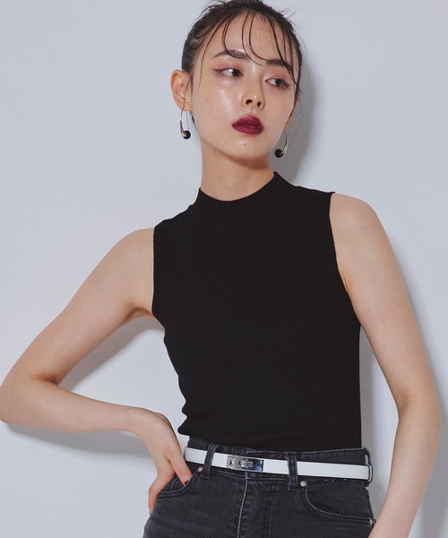 Narcissus（ナルシス）の「ハイネックニットノースリーブ　タンク（タンクトップ・レディース・ブラック/ホワイト・FREE）」の2枚目の写真