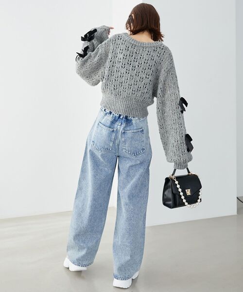 MAJESTIC LEGON（マジェスティックレゴン）の「ロマンティックリボンニット（ニット/セーター・レディース・チャコールグレー/アイボリー/ブラック・MEDIUM）」の6枚目の写真