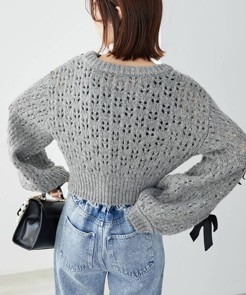 MAJESTIC LEGON（マジェスティックレゴン）の「ロマンティックリボンニット（ニット/セーター・レディース・チャコールグレー/アイボリー/ブラック・MEDIUM）」の10枚目の写真