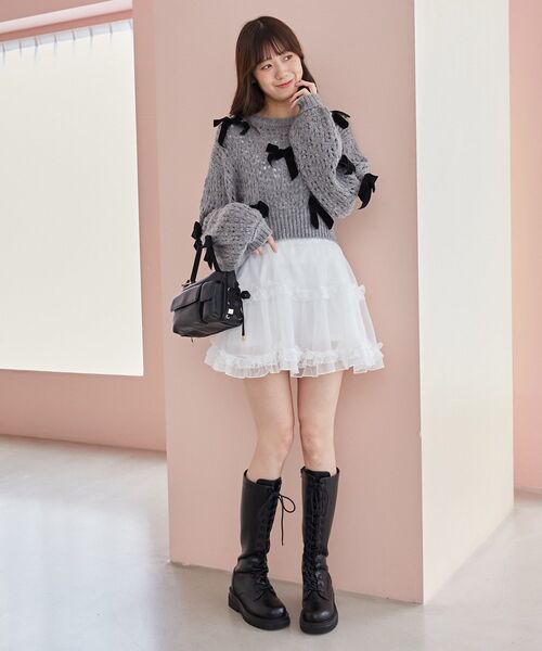 MAJESTIC LEGON（マジェスティックレゴン）の「ロマンティックリボンニット（ニット/セーター・レディース・チャコールグレー/アイボリー/ブラック・MEDIUM）」の12枚目の写真