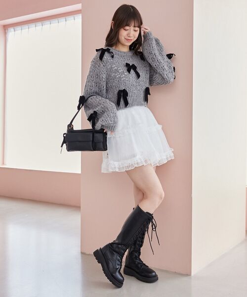 MAJESTIC LEGON（マジェスティックレゴン）の「ロマンティックリボンニット（ニット/セーター・レディース・チャコールグレー/アイボリー/ブラック・MEDIUM）」の13枚目の写真