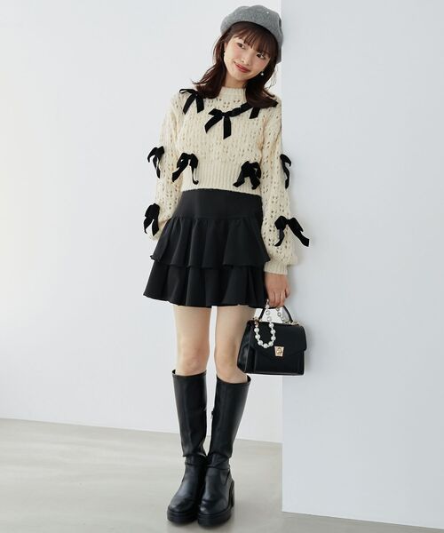 MAJESTIC LEGON（マジェスティックレゴン）の「ロマンティックリボンニット（ニット/セーター・レディース・チャコールグレー/アイボリー/ブラック・MEDIUM）」の14枚目の写真