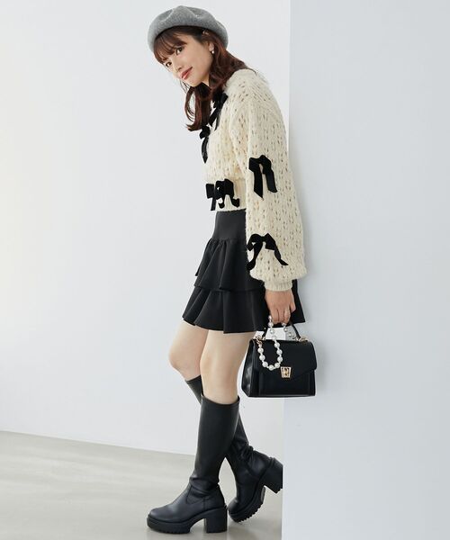 MAJESTIC LEGON（マジェスティックレゴン）の「ロマンティックリボンニット（ニット/セーター・レディース・チャコールグレー/アイボリー/ブラック・MEDIUM）」の16枚目の写真