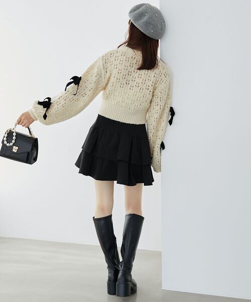 MAJESTIC LEGON（マジェスティックレゴン）の「ロマンティックリボンニット（ニット/セーター・レディース・チャコールグレー/アイボリー/ブラック・MEDIUM）」の17枚目の写真