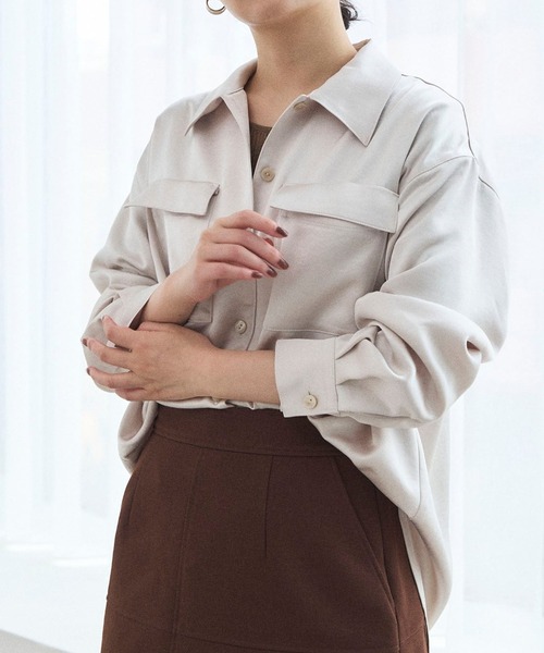 Sirin(シリン)の「≪セットアップ可≫ ヴィンテージサテンサファリシャツ(シャツ/ブラウス・レディース・ブラック/カーキ/オフホワイト・FREE)」の11枚目の写真