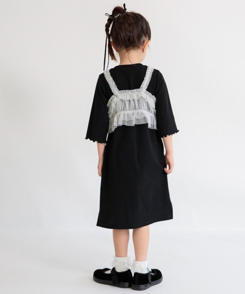 BRANSHES(ブランシェス)の「【プチレディ】ラメチュールビスチェ×ワンピースセット(ワンピース・キッズ・グレイッシュベージュ/ブラック・120/130/140/150/90/100/110)」の4枚目の写真