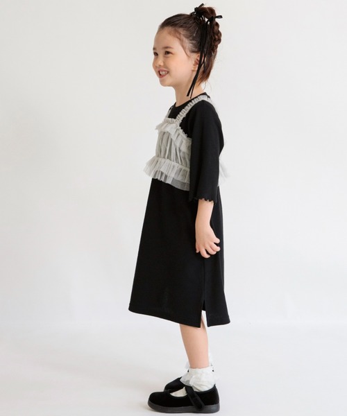 BRANSHES(ブランシェス)の「【プチレディ】ラメチュールビスチェ×ワンピースセット(ワンピース・キッズ・グレイッシュベージュ/ブラック・120/130/140/150/90/100/110)」の3枚目の写真