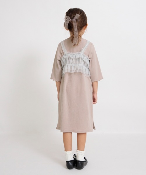 BRANSHES(ブランシェス)の「【プチレディ】ラメチュールビスチェ×ワンピースセット(ワンピース・キッズ・グレイッシュベージュ/ブラック・120/130/140/150/90/100/110)」の7枚目の写真