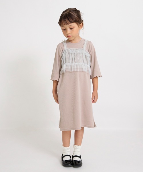BRANSHES(ブランシェス)の「【プチレディ】ラメチュールビスチェ×ワンピースセット(ワンピース・キッズ・グレイッシュベージュ/ブラック・120/130/140/150/90/100/110)」の6枚目の写真