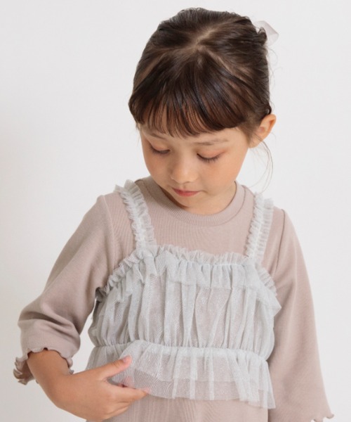 BRANSHES(ブランシェス)の「【プチレディ】ラメチュールビスチェ×ワンピースセット(ワンピース・キッズ・グレイッシュベージュ/ブラック・120/130/140/150/90/100/110)」の9枚目の写真
