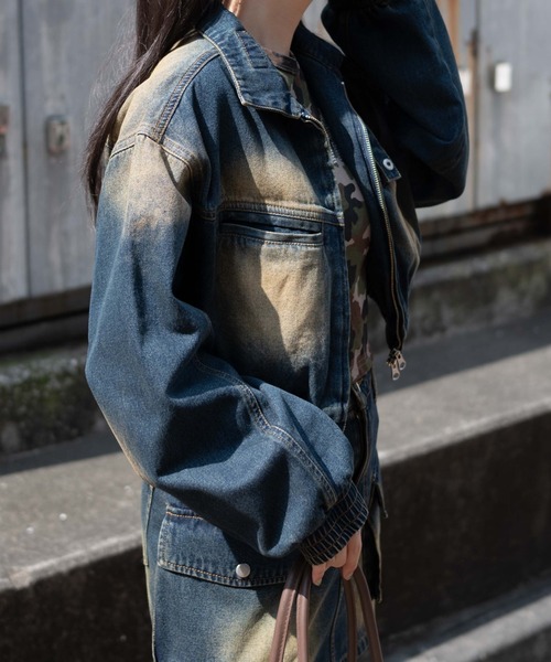セール】WEGO/ヴィンテージウォッシュバイカージャケット（デニム