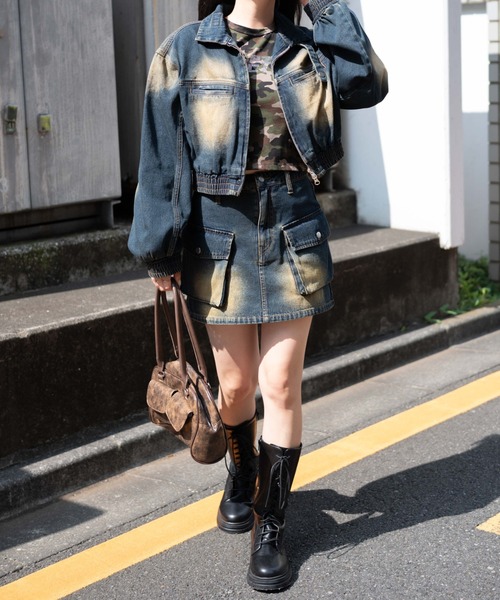 WEGO(ウィゴー)の「WEGO/ヴィンテージウォッシュバイカージャケット(デニムジャケット・レディース・ダークブルー/ブラック・FREE)」の16枚目の写真