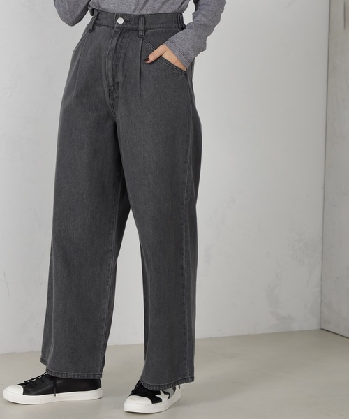 FOUND GOOD(ファウンドグッド)の「EASYタックデニムワイドP(デニムパンツ・レディース・グレー系8/ブルー系5/ネイビー・L/M/S)」の2枚目の写真