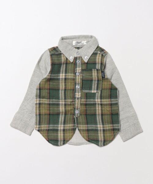 Tappet（タペット）の「ビエラチェックｘ無地切り替えシャツ（シャツ/ブラウス・キッズ・ネイビー/グリーン・90cm/110cm/100cm/120cm/140cm/150cm/160cm）」の2枚目の写真