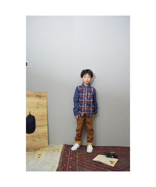 Tappet（タペット）の「ビエラチェックｘ無地切り替えシャツ（シャツ/ブラウス・キッズ・ネイビー/グリーン・90cm/110cm/100cm/120cm/140cm/150cm/160cm）」の4枚目の写真