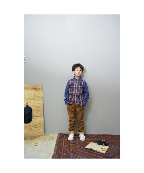 Tappet（タペット）の「ビエラチェックｘ無地切り替えシャツ（シャツ/ブラウス・キッズ・ネイビー/グリーン・90cm/110cm/100cm/120cm/140cm/150cm/160cm）」の6枚目の写真