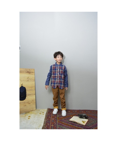 Tappet（タペット）の「ビエラチェックｘ無地切り替えシャツ（シャツ/ブラウス・キッズ・ネイビー/グリーン・90cm/110cm/100cm/120cm/140cm/150cm/160cm）」の9枚目の写真