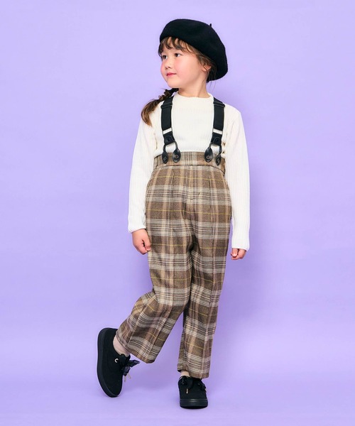 Seraph(セラフ)の「Seraph/セラフ センターピンタックハイウエストサロペットパンツ(サロペット/オーバーオール・キッズ・チェック/ブラック/ブラウン・140/130/120)」の1枚目の写真