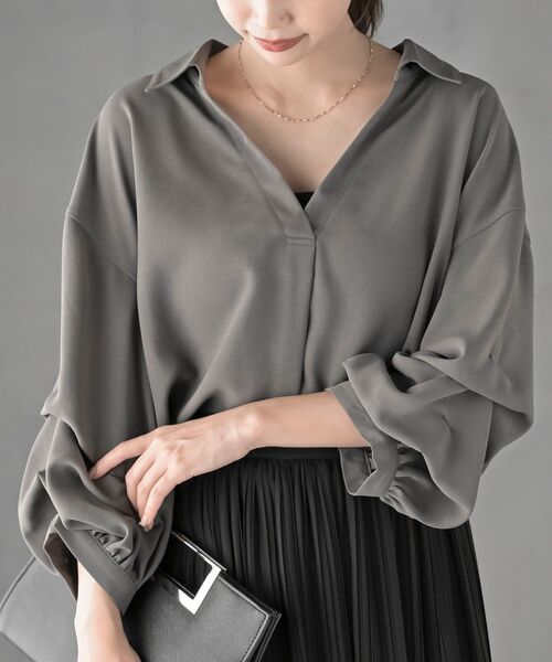 rps（アールピーエス）の「変形袖タックスキッパーブラウス（シャツ/ブラウス・レディース・アイボリー/ブラック/ダークグリーン/チェック/チャコールグレー/ブラウン・フリー）」の4枚目の写真