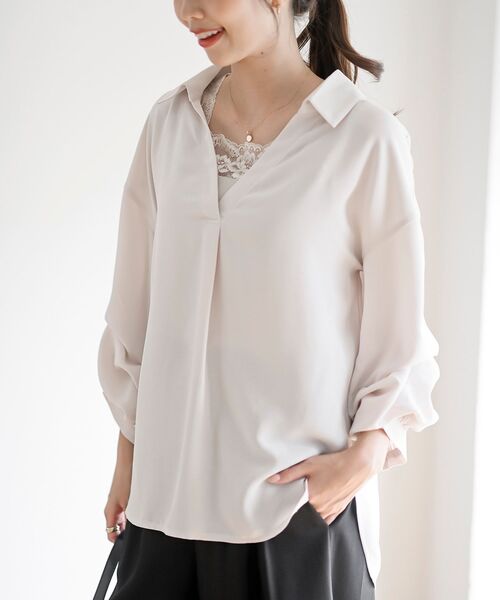 rps（アールピーエス）の「変形袖タックスキッパーブラウス（シャツ/ブラウス・レディース・アイボリー/ブラック/ダークグリーン/チェック/チャコールグレー/ブラウン・フリー）」の2枚目の写真