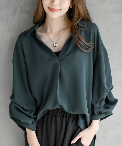 rps（アールピーエス）の「変形袖タックスキッパーブラウス（シャツ/ブラウス・レディース・アイボリー/ブラック/ダークグリーン/チェック/チャコールグレー/ブラウン・フリー）」の5枚目の写真