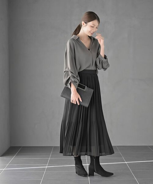 rps（アールピーエス）の「変形袖タックスキッパーブラウス（シャツ/ブラウス・レディース・アイボリー/ブラック/ダークグリーン/チェック/チャコールグレー/ブラウン・フリー）」の7枚目の写真