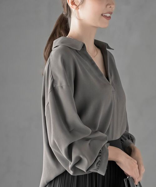 rps（アールピーエス）の「変形袖タックスキッパーブラウス（シャツ/ブラウス・レディース・アイボリー/ブラック/ダークグリーン/チェック/チャコールグレー/ブラウン・フリー）」の14枚目の写真