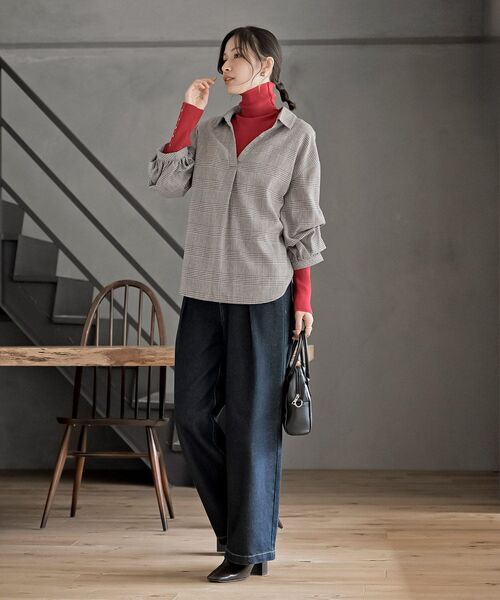 rps（アールピーエス）の「変形袖タックスキッパーブラウス（シャツ/ブラウス・レディース・アイボリー/ブラック/ダークグリーン/チェック/チャコールグレー/ブラウン・フリー）」の15枚目の写真