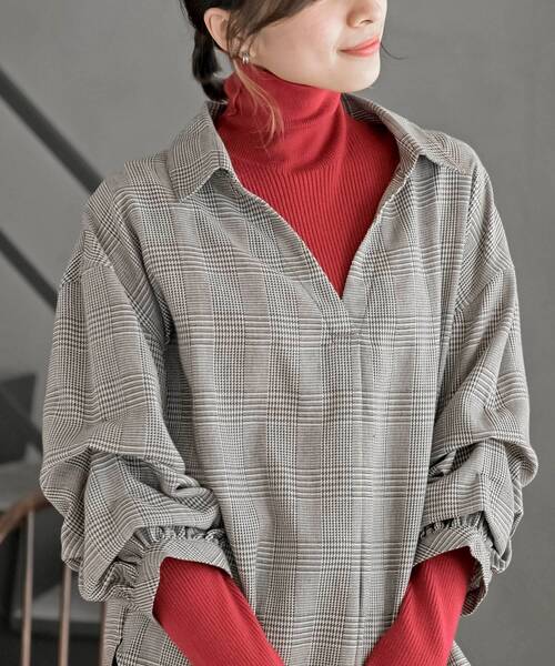 rps（アールピーエス）の「変形袖タックスキッパーブラウス（シャツ/ブラウス・レディース・アイボリー/ブラック/ダークグリーン/チェック/チャコールグレー/ブラウン・フリー）」の19枚目の写真