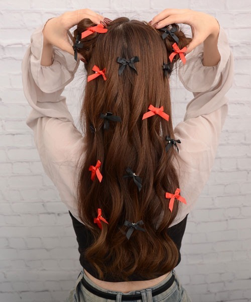 float】ミニリボン ミニヘアクリップ【16個セット/8色展開