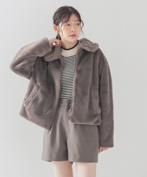 Honeys（ハニーズ）の「衿付ファーブルゾン（ブルゾン・レディース・チャコール/ベージュ/アイボリー/グレー・M/L）」の4枚目の写真