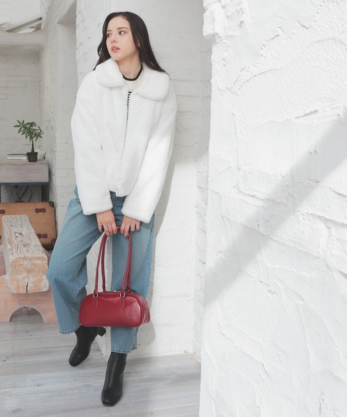 Honeys（ハニーズ）の「衿付ファーブルゾン（ブルゾン・レディース・チャコール/ベージュ/アイボリー/グレー・M/L）」の5枚目の写真