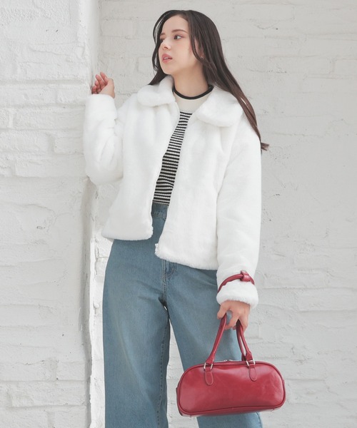 Honeys（ハニーズ）の「衿付ファーブルゾン（ブルゾン・レディース・チャコール/ベージュ/アイボリー/グレー・M/L）」の7枚目の写真