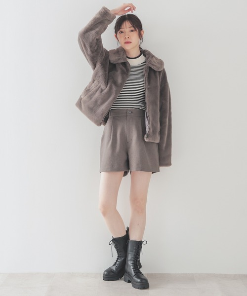 Honeys（ハニーズ）の「衿付ファーブルゾン（ブルゾン・レディース・チャコール/ベージュ/アイボリー/グレー・M/L）」の8枚目の写真