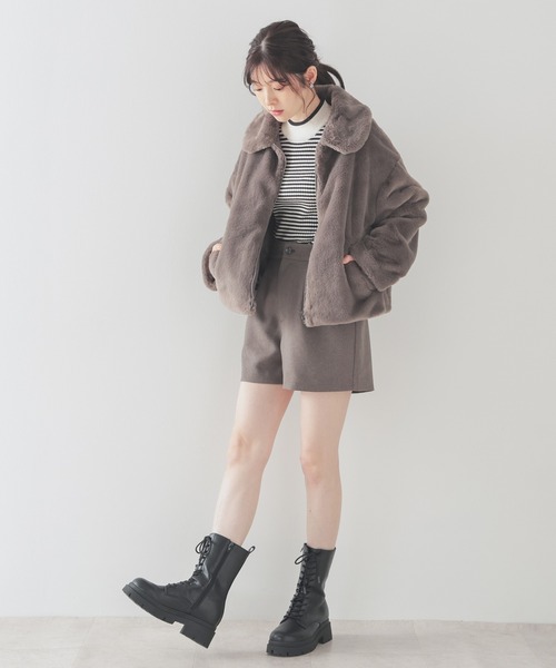 Honeys（ハニーズ）の「衿付ファーブルゾン（ブルゾン・レディース・チャコール/ベージュ/アイボリー/グレー・M/L）」の9枚目の写真