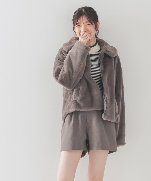 Honeys（ハニーズ）の「衿付ファーブルゾン（ブルゾン・レディース・チャコール/ベージュ/アイボリー/グレー・M/L）」の10枚目の写真